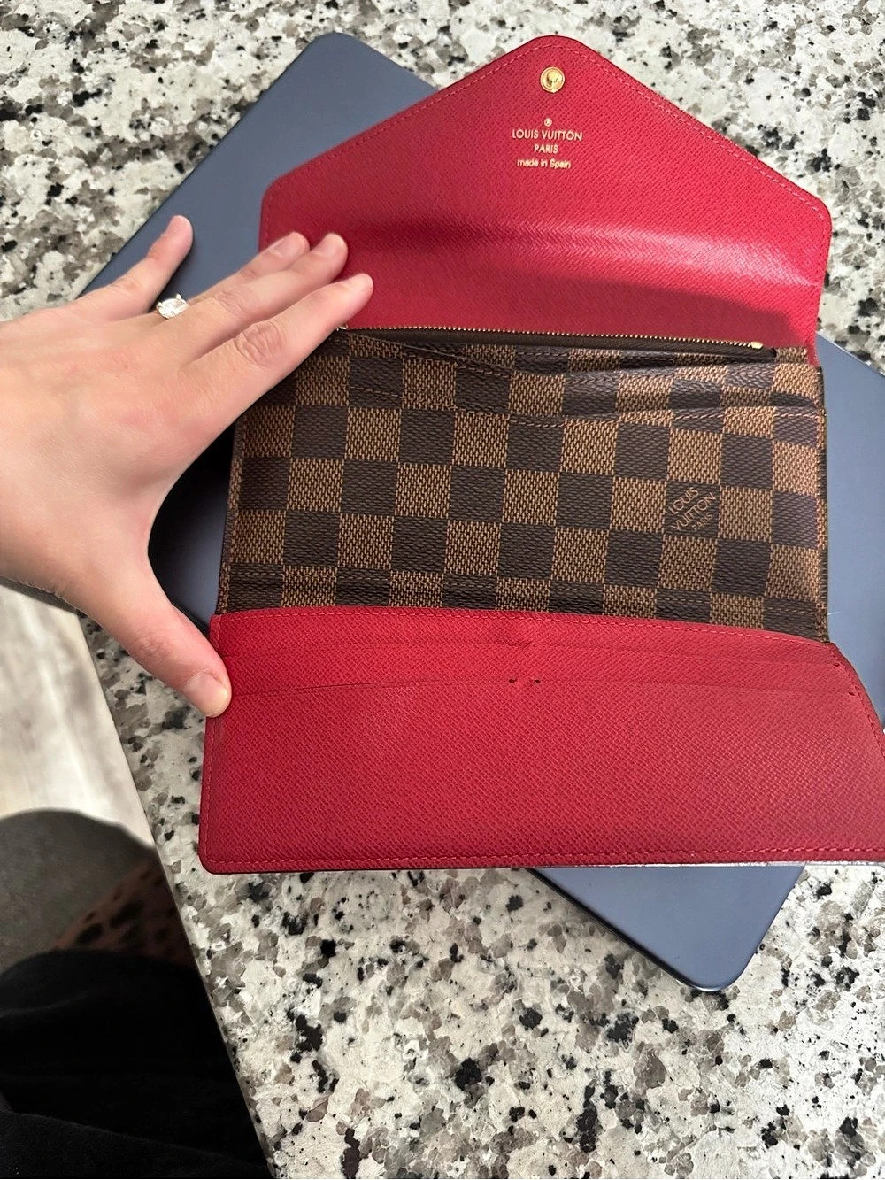 Louis Vuitton Sarah Wallet Damier Ebene Brown & Red - Picture 2 of 7